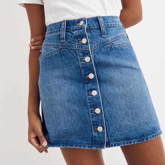 Madewell Blue Denim High Rise A-line Mini Skirt - Picture 1 of 9